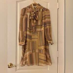LOFT tie neck dress brown tan XXSP